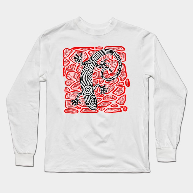 Gecko Lizard Ink Tattoo Red and Black Long Sleeve T-Shirt by ebayson74@gmail.com